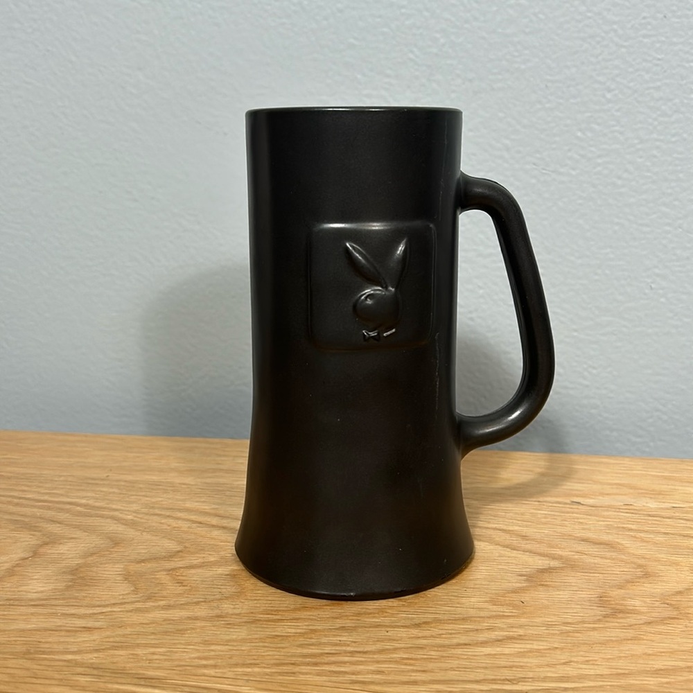 Vintage PLAYBOY 1970'S Beer Stein Embossed Logo Bunny Glass Bottom Mug Gray